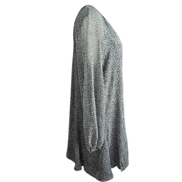 Joie Balloon Sleeve Mini Dress Size LG Green Animal Print Chiffon Retro 90s NWT - Picture 5 of 12